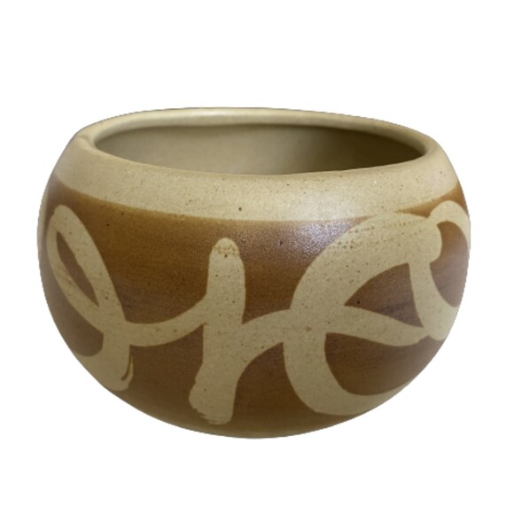 Mid Century Abstract Script Pottery Bowl USA 22 Hand Painted Planter 4" - Picture 2 of 5